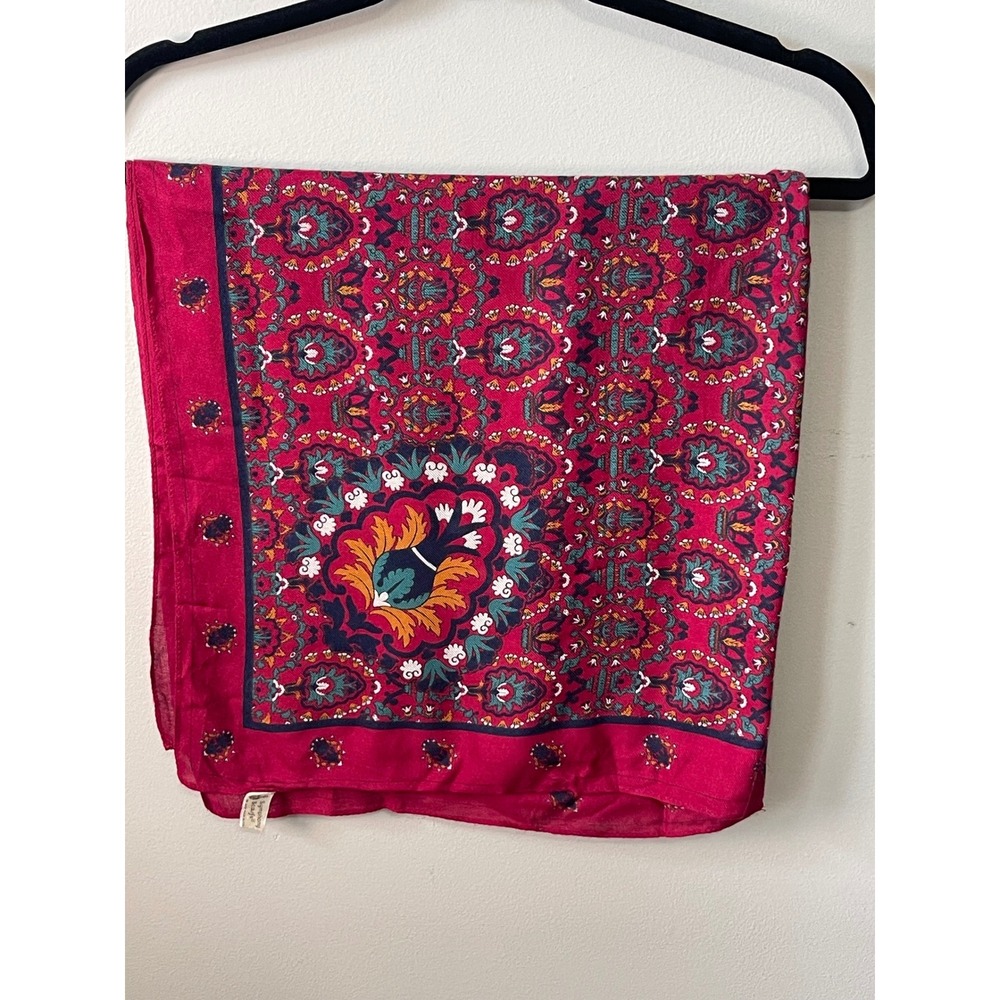 Symphony Scarfs Vintage Red Floral Paisley Square Rayon Scarf Italy 30x30